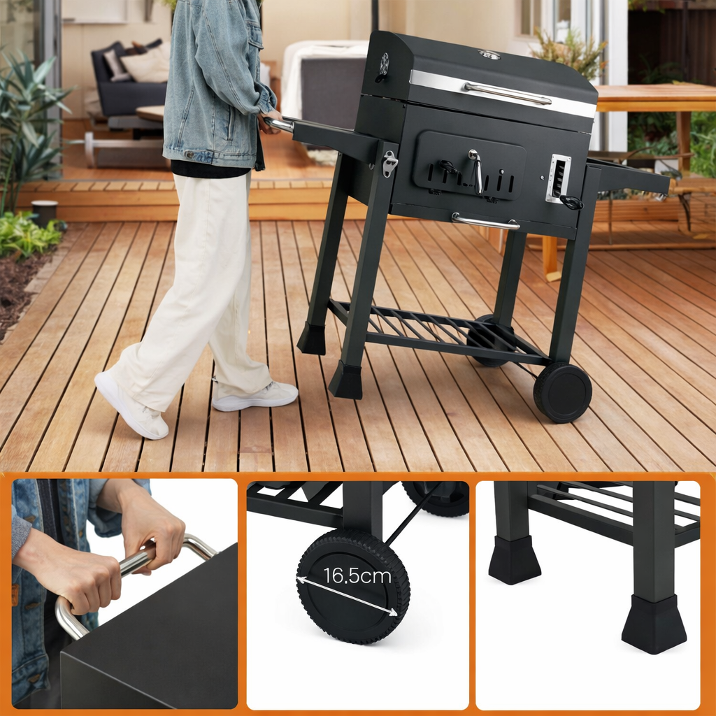 Barbecue à Charbon transportable avec 2 Tables Latérales Pliantes