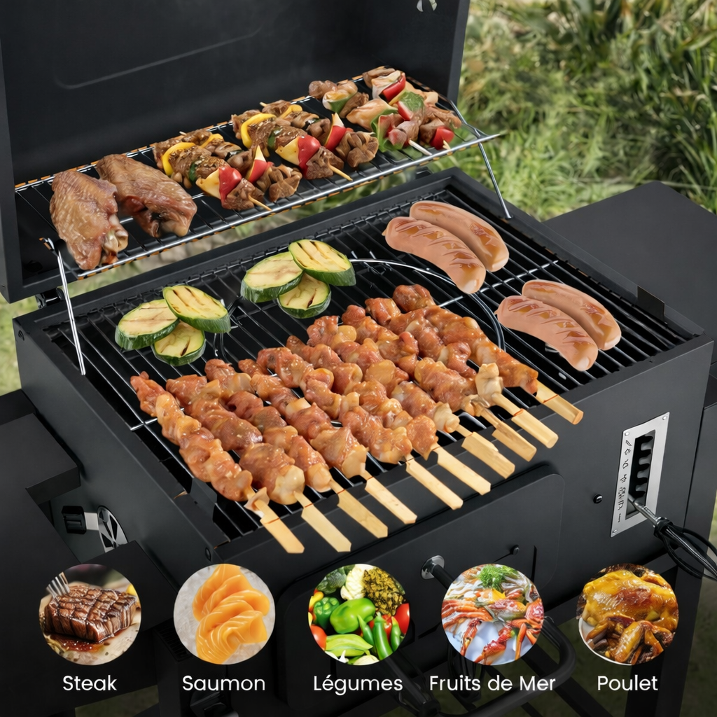 Barbecue à Charbon transportable avec 2 Tables Latérales Pliantes