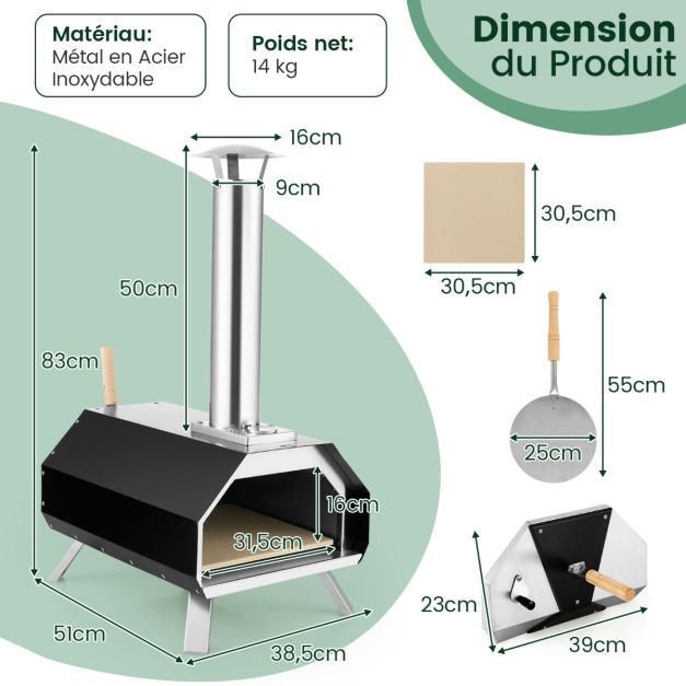 Four à Pizza  à Bois Portable en Métal et Acier Inoxydable