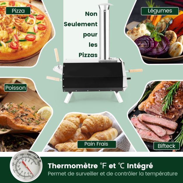 Four à Pizza  à Bois Portable en Métal et Acier Inoxydable